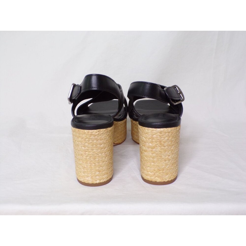🆕VINCE Clementina Platform Raffia Heel Sandal Shoe Leather 8 Black - Picture 4 of 10